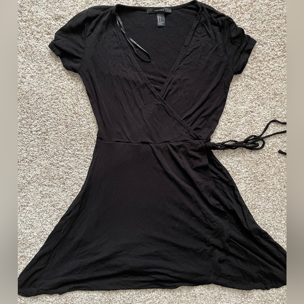 Forever 21 Black Tie Wrap Dress - Small
